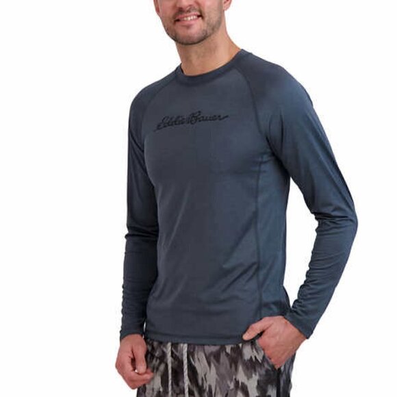 Eddie Bauer Mens Rash Guard Gray Long Sleeves Flat Locked Seams - Picture 1 of 7